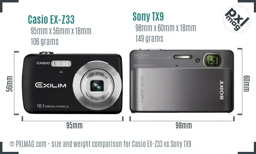 Casio EX-Z33 vs Sony TX9 size comparison