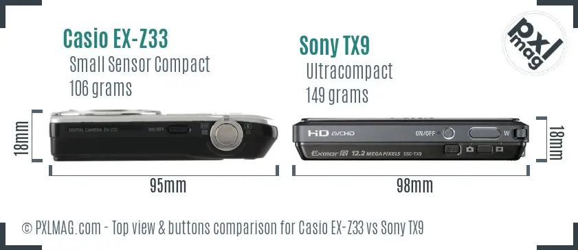 Casio EX-Z33 vs Sony TX9 top view buttons comparison