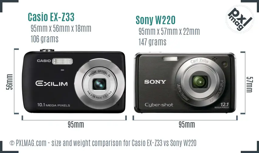 Casio EX-Z33 vs Sony W220 size comparison