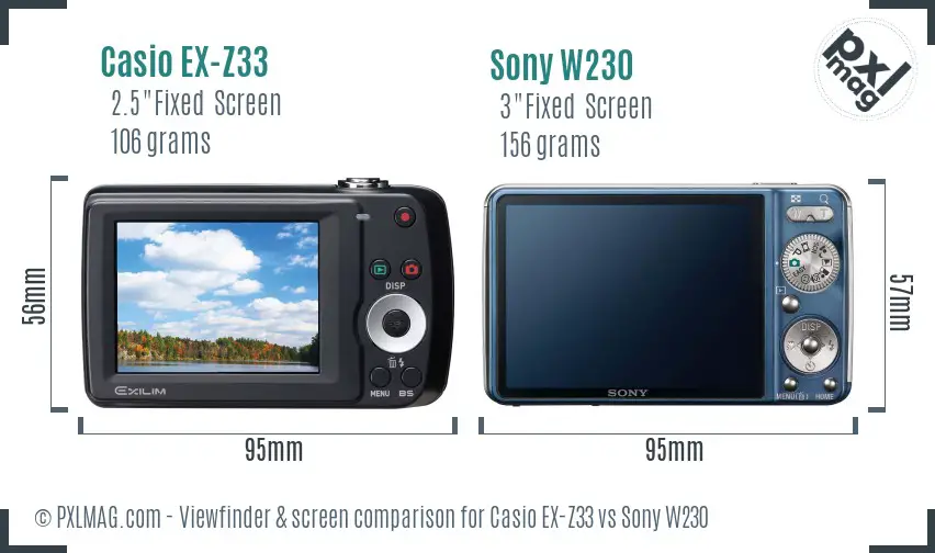 Casio EX-Z33 vs Sony W230 Screen and Viewfinder comparison Casio EX-Z33 vs Sony W230 Screen and Viewfinder comparison