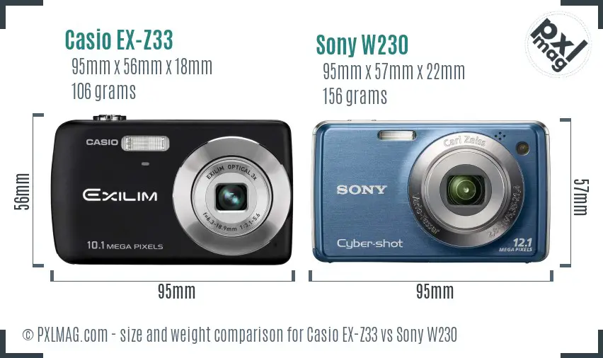 Casio EX-Z33 vs Sony W230 size comparison Casio EX-Z33 vs Sony W230 size comparison