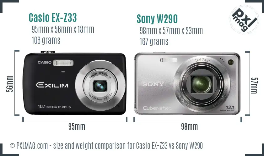 Casio EX-Z33 vs Sony W290 size comparison