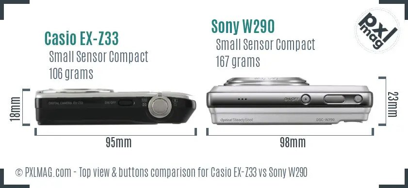 Casio EX-Z33 vs Sony W290 top view buttons comparison