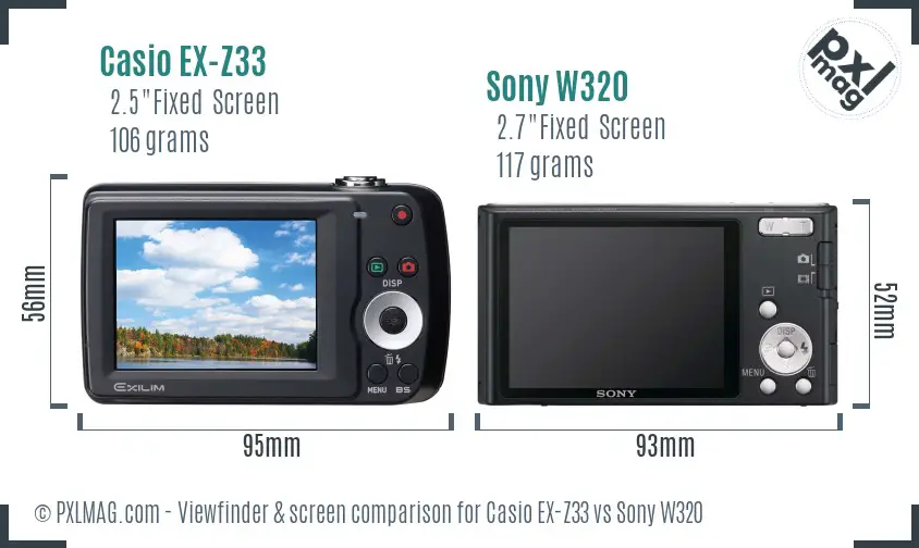 Casio EX-Z33 vs Sony W320 Screen and Viewfinder comparison Casio EX-Z33 vs Sony W320 Screen and Viewfinder comparison