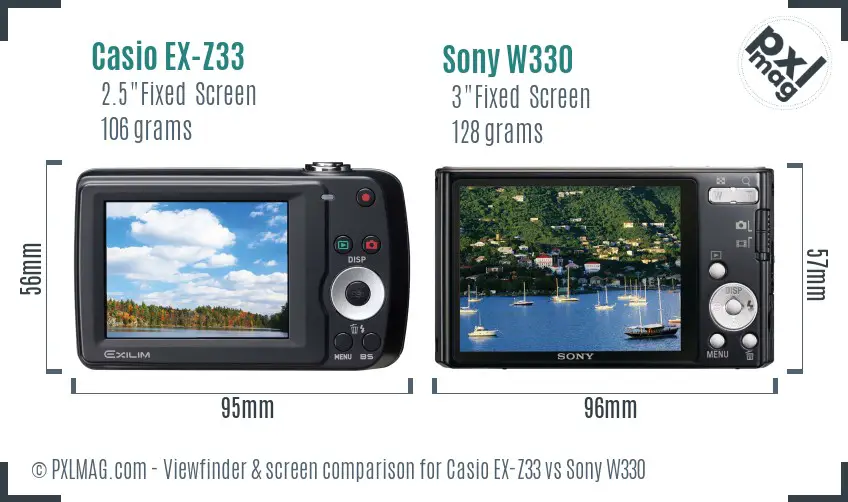 Casio EX-Z33 vs Sony W330 Screen and Viewfinder comparison