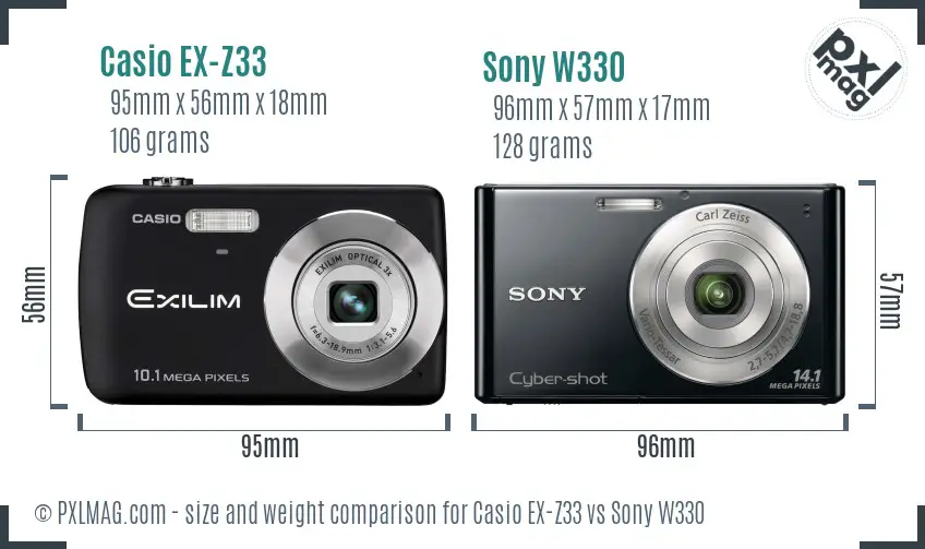 Casio EX-Z33 vs Sony W330 size comparison