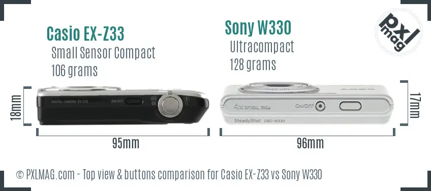 Casio EX-Z33 vs Sony W330 top view buttons comparison