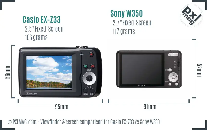 Casio EX-Z33 vs Sony W350 Screen and Viewfinder comparison