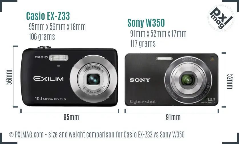 Casio EX-Z33 vs Sony W350 size comparison