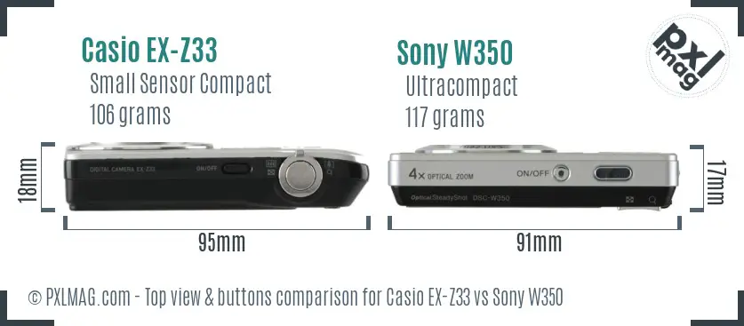 Casio EX-Z33 vs Sony W350 top view buttons comparison