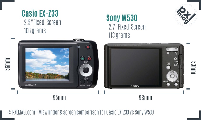 Casio EX-Z33 vs Sony W530 Screen and Viewfinder comparison