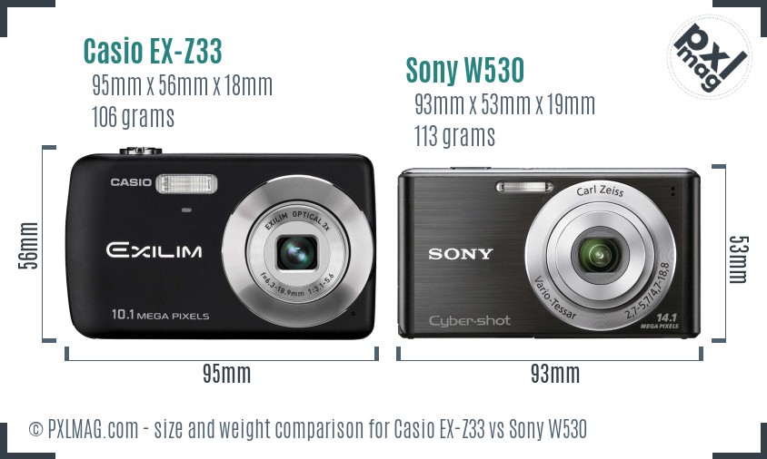 Casio EX-Z33 vs Sony W530 size comparison Casio EX-Z33 vs Sony W530 size comparison