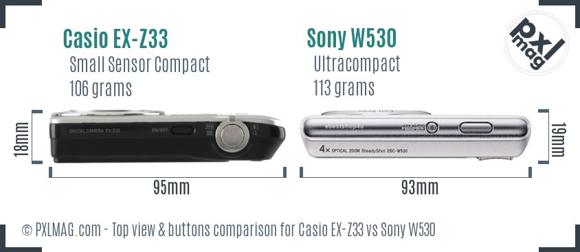 Casio EX-Z33 vs Sony W530 top view buttons comparison