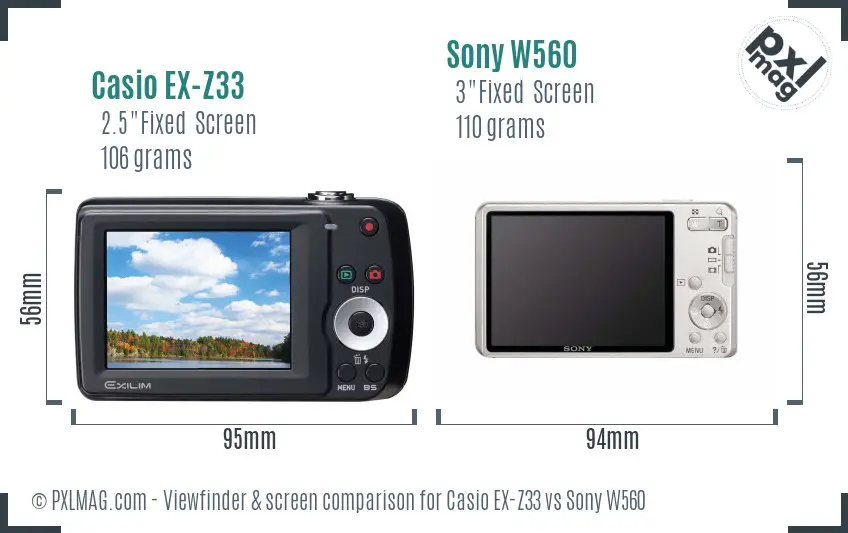 Casio EX-Z33 vs Sony W560 Screen and Viewfinder comparison Casio EX-Z33 vs Sony W560 Screen and Viewfinder comparison