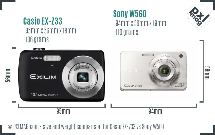 Casio EX-Z33 vs Sony W560 size comparison Casio EX-Z33 vs Sony W560 size comparison