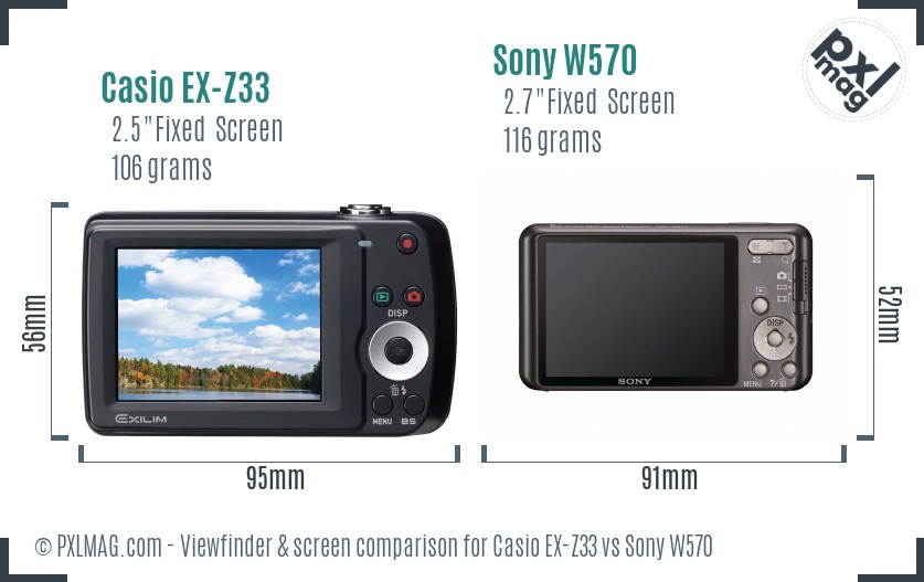 Casio EX-Z33 vs Sony W570 Screen and Viewfinder comparison