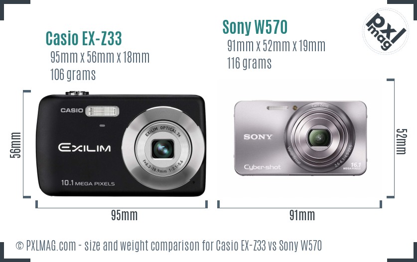 Casio EX-Z33 vs Sony W570 size comparison