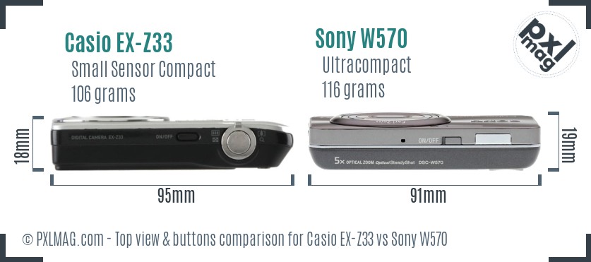 Casio EX-Z33 vs Sony W570 top view buttons comparison