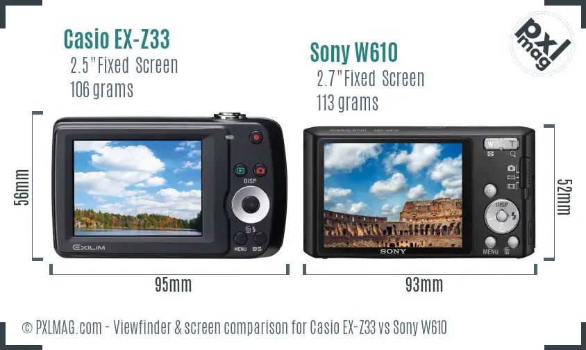 Casio EX-Z33 vs Sony W610 Screen and Viewfinder comparison