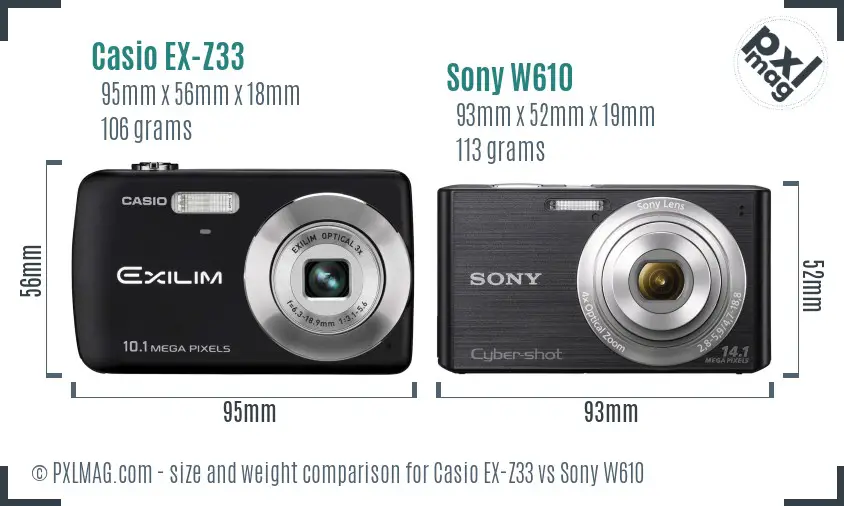 Casio EX-Z33 vs Sony W610 size comparison