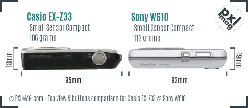Casio EX-Z33 vs Sony W610 top view buttons comparison