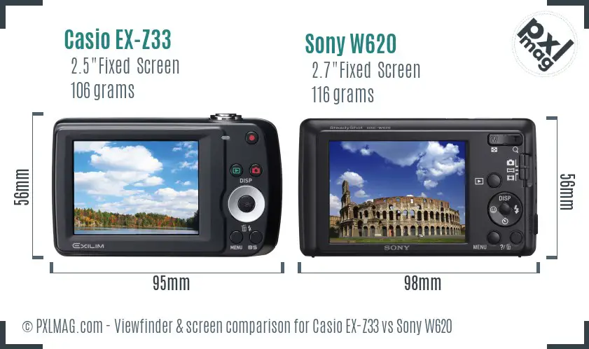 Casio EX-Z33 vs Sony W620 Screen and Viewfinder comparison