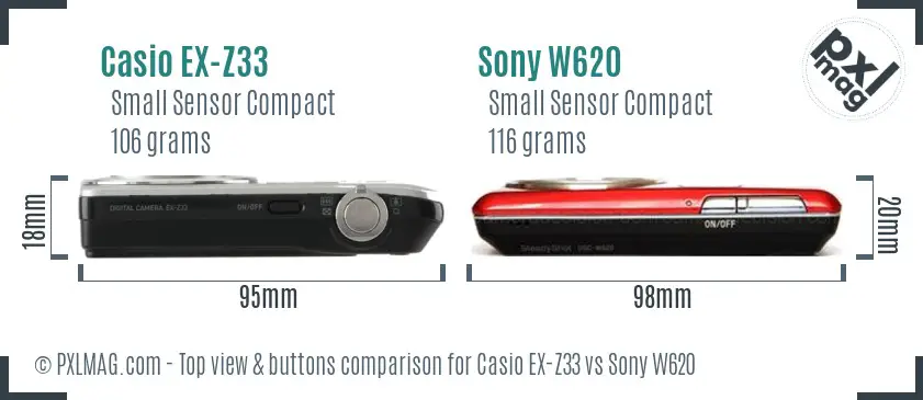 Casio EX-Z33 vs Sony W620 top view buttons comparison