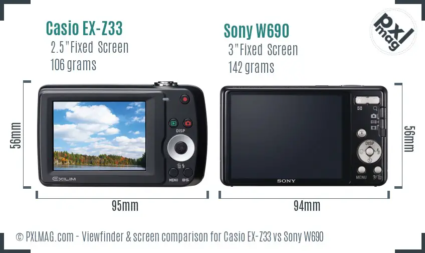 Casio EX-Z33 vs Sony W690 Screen and Viewfinder comparison