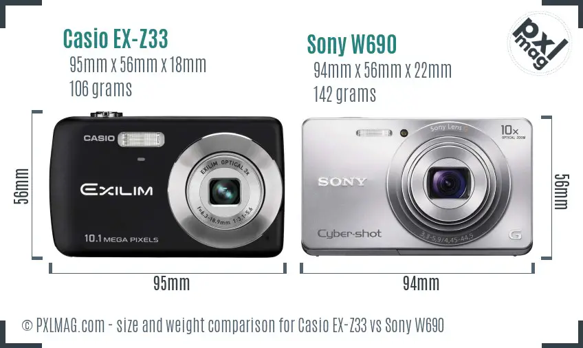 Casio EX-Z33 vs Sony W690 size comparison