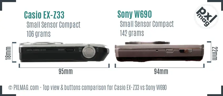 Casio EX-Z33 vs Sony W690 top view buttons comparison