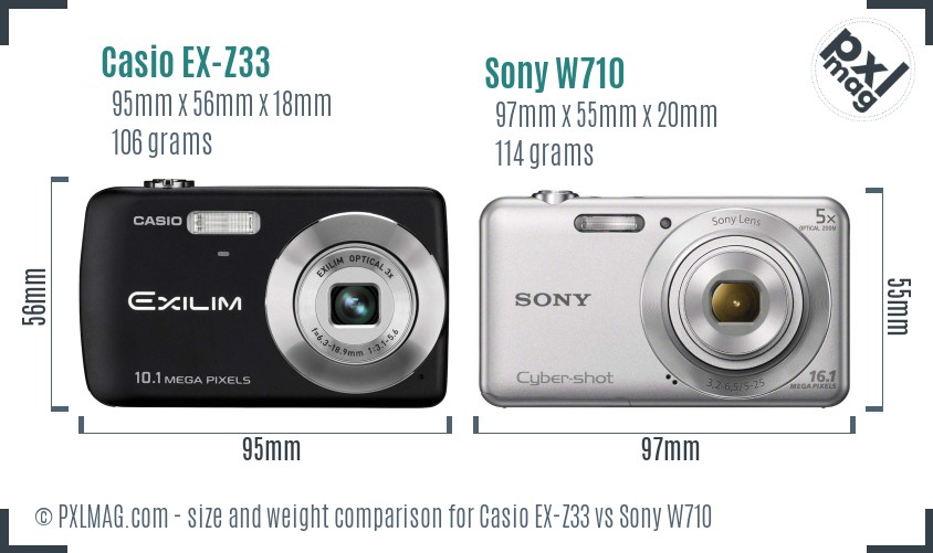Casio EX-Z33 vs Sony W710 size comparison