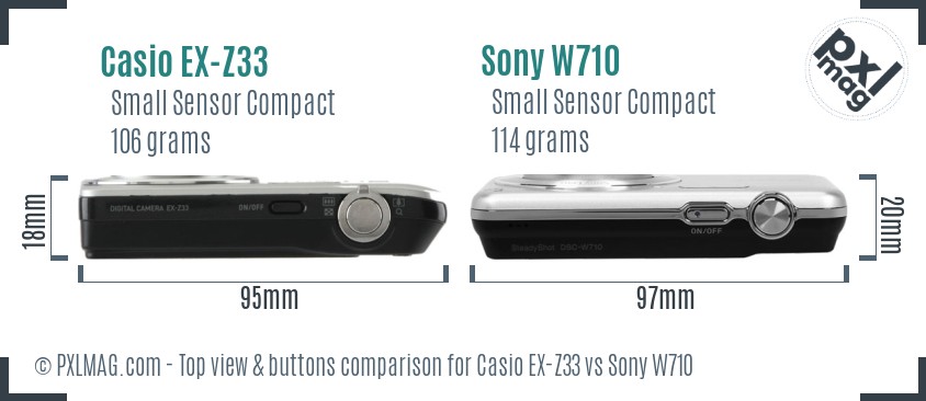 Casio EX-Z33 vs Sony W710 top view buttons comparison