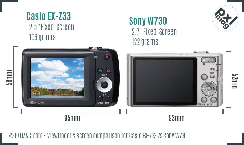 Casio EX-Z33 vs Sony W730 Screen and Viewfinder comparison