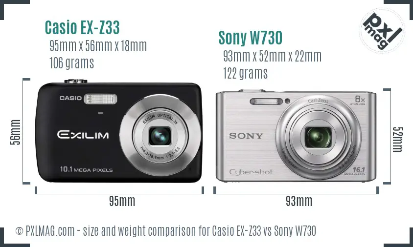 Casio EX-Z33 vs Sony W730 size comparison