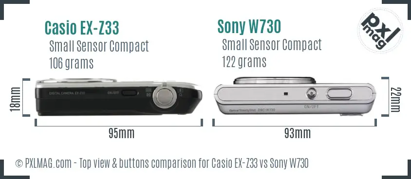 Casio EX-Z33 vs Sony W730 top view buttons comparison