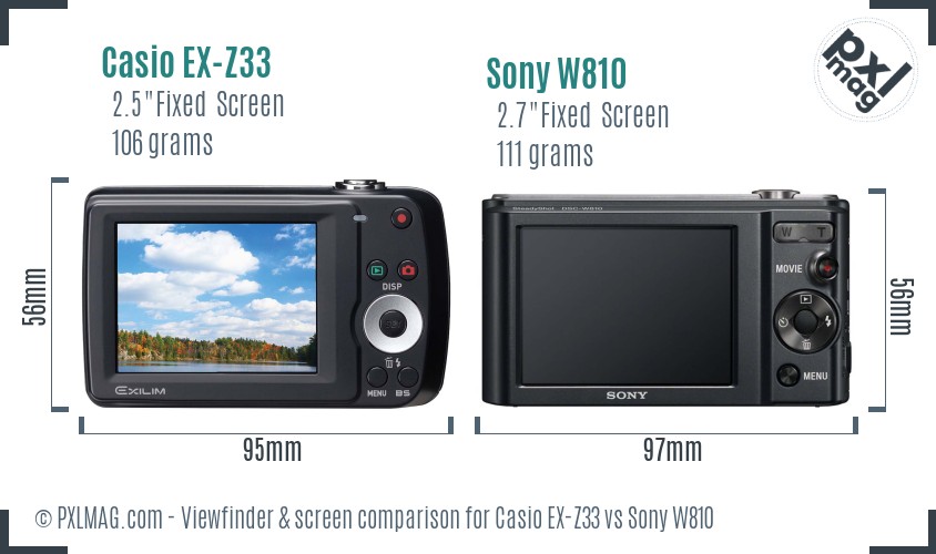 Casio EX-Z33 vs Sony W810 Screen and Viewfinder comparison