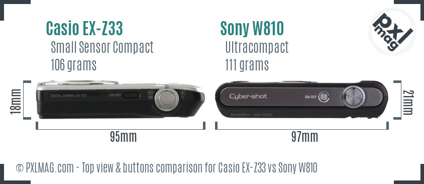 Casio EX-Z33 vs Sony W810 top view buttons comparison