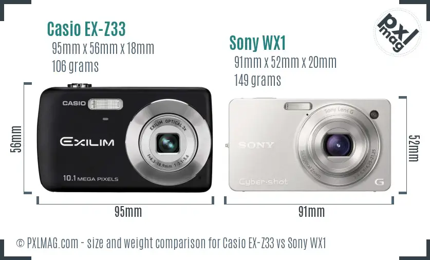 Casio EX-Z33 vs Sony WX1 size comparison Casio EX-Z33 vs Sony WX1 size comparison