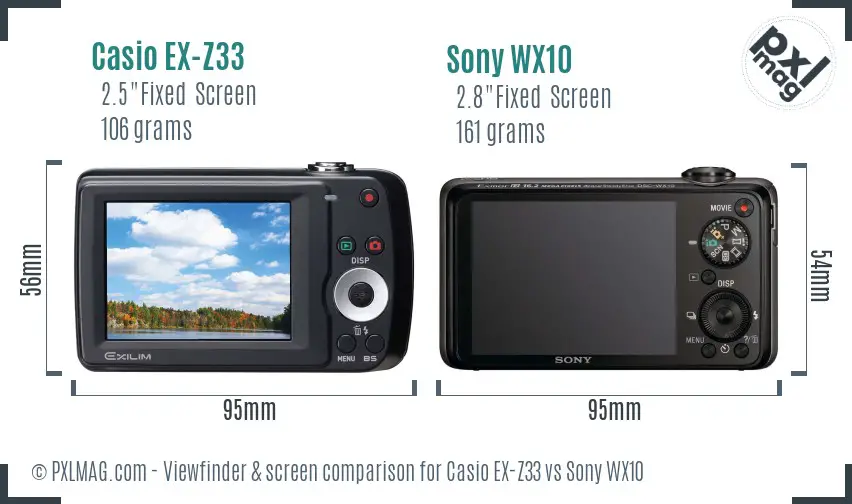 Casio EX-Z33 vs Sony WX10 Screen and Viewfinder comparison