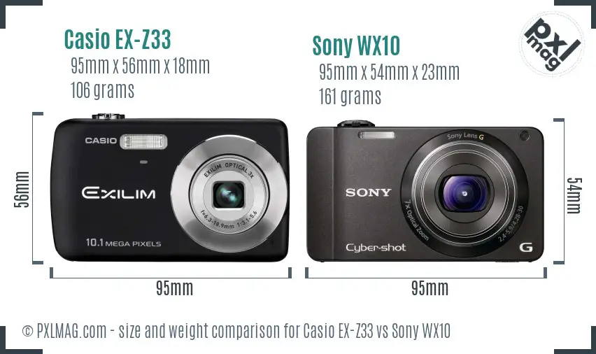 Casio EX-Z33 vs Sony WX10 size comparison