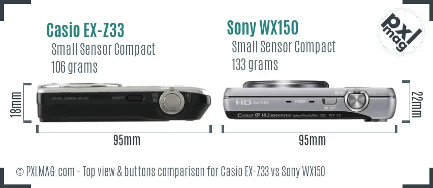 Casio EX-Z33 vs Sony WX150 top view buttons comparison