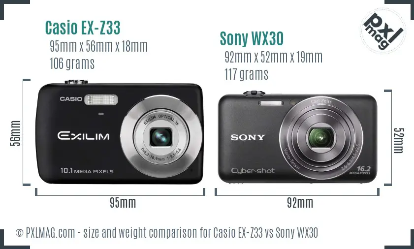 Casio EX-Z33 vs Sony WX30 size comparison