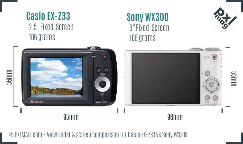 Casio EX-Z33 vs Sony WX300 Screen and Viewfinder comparison