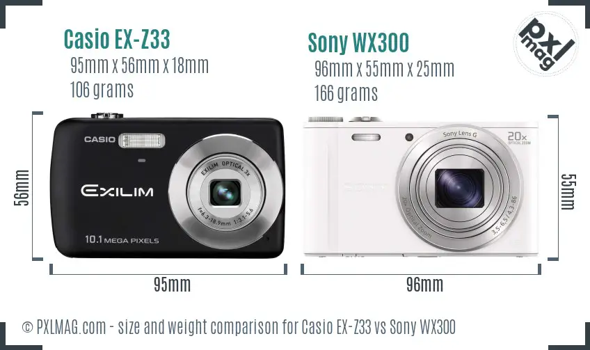 Casio EX-Z33 vs Sony WX300 size comparison
