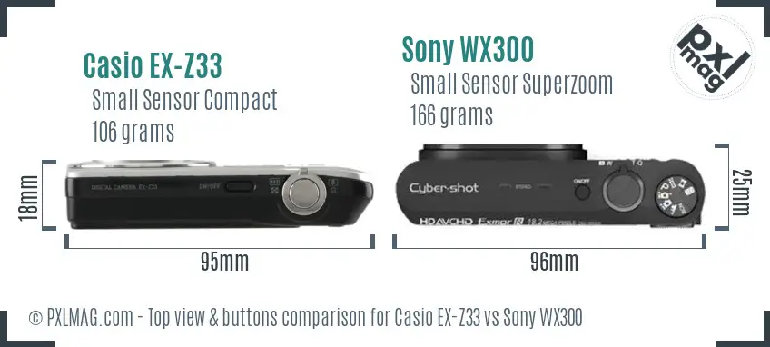Casio EX-Z33 vs Sony WX300 top view buttons comparison