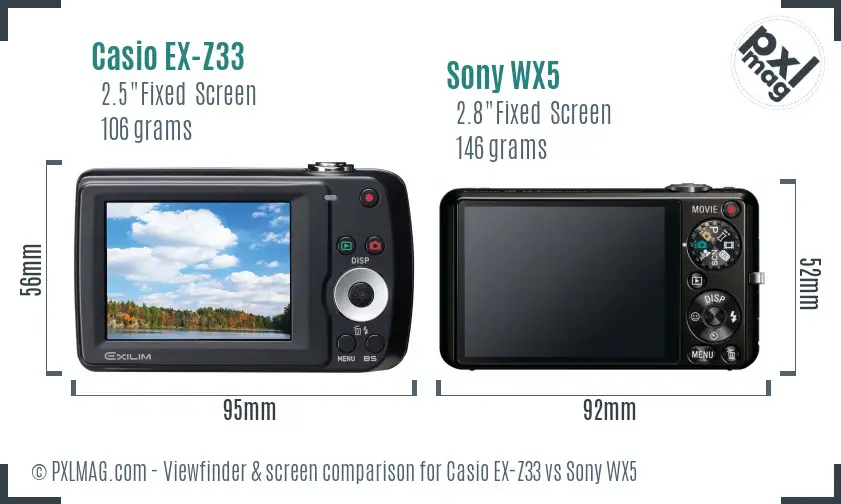 Casio EX-Z33 vs Sony WX5 Screen and Viewfinder comparison