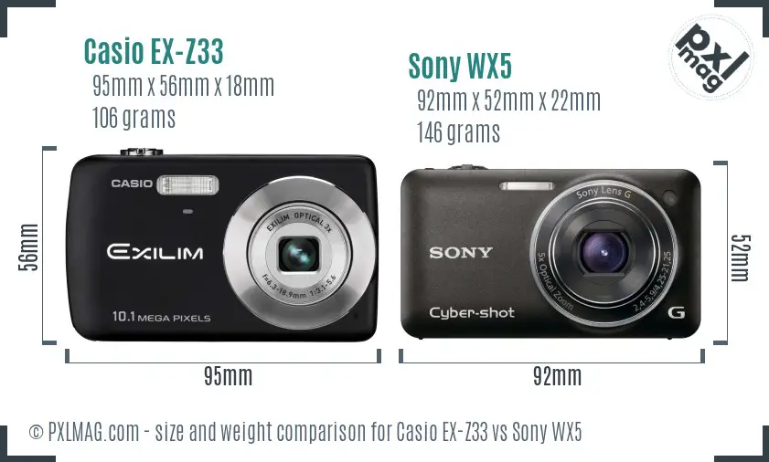Casio EX-Z33 vs Sony WX5 size comparison