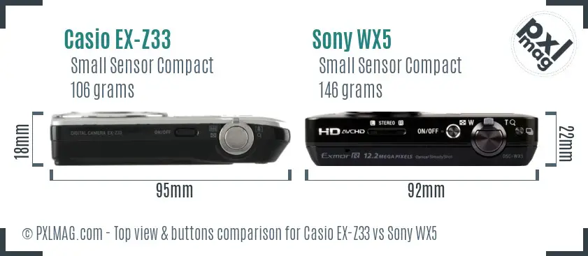 Casio EX-Z33 vs Sony WX5 top view buttons comparison