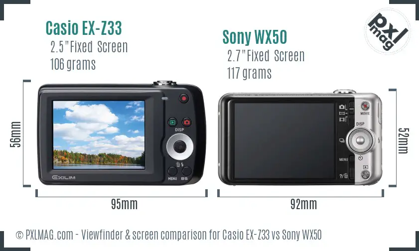 Casio EX-Z33 vs Sony WX50 Screen and Viewfinder comparison Casio EX-Z33 vs Sony WX50 Screen and Viewfinder comparison