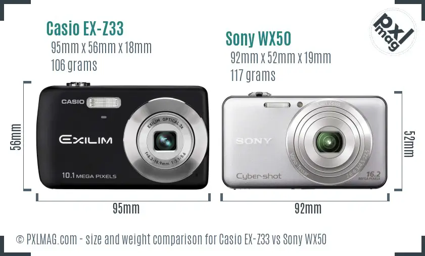 Casio EX-Z33 vs Sony WX50 size comparison Casio EX-Z33 vs Sony WX50 size comparison